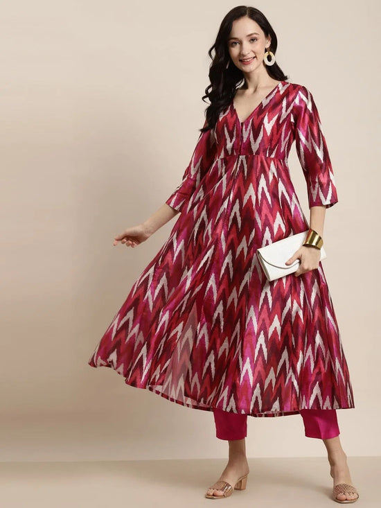 Fuchsia Ikat Print Kali Kurta