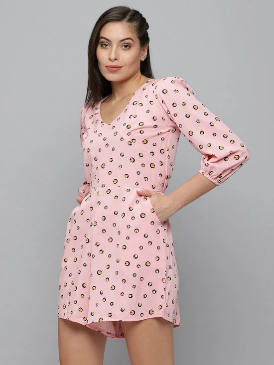 Women's Pink Printed Jumpsuit-AE-9985-Pink