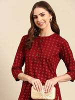 Women's Maroon Printed Straight Kurta-GW-3484-Maroon