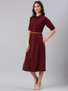 Women Maroon Striped Shirt Dress-DF-4788-Maroon