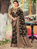 Saree Mall Women's Organza Black Woven Design Celebrity Saree With Blouse Piece-TANABANA107