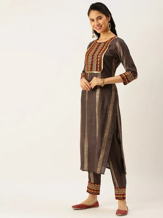 Women's Brown Printed Kurta Sets-GW-2646-Brown