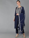 Ahika Women Navy Blue Polyester Yoke Design Kurta Trousers With Dupatta-PKSKD1284A_L