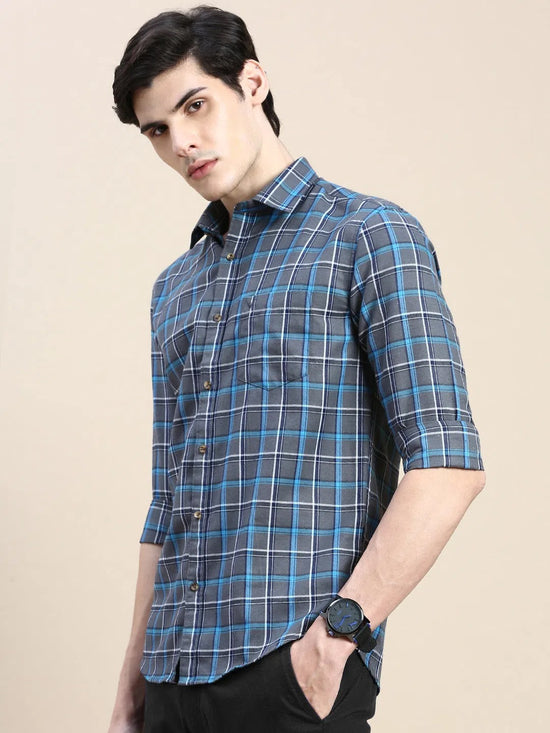 Men Grey Checked Casual Shirt-ALBACHECKS-74-Grey