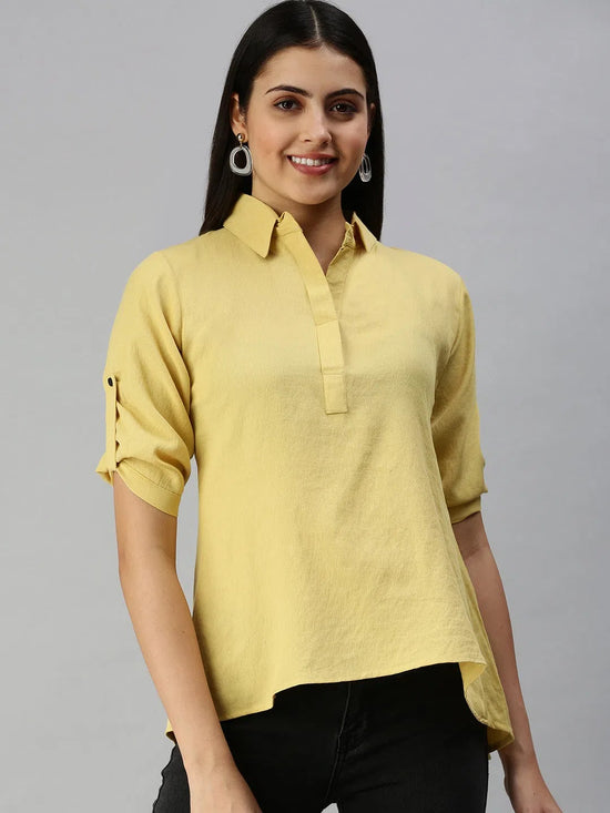 Women's Yellow Solid Shirt-AE-10232-Yellow