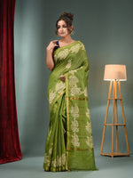 Light Green Blended Silk Handwoven Saree With Paisley Border-MA50BSL34710004