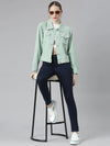 Women Sea Green Solid Denim Jacket-GZ-5598-1-Seagreen