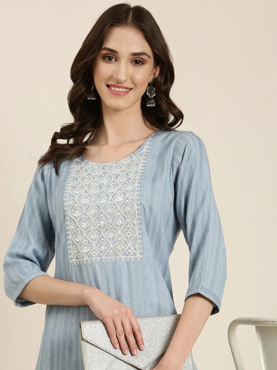 Women Blue Solid Straight Kurta-SKC-1239-Blue