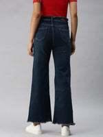 Women's Navy Blue Solid Wide Leg Denim Jeans-TRP-7013-Navyblue