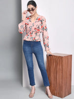 Printed Peach Front Button top