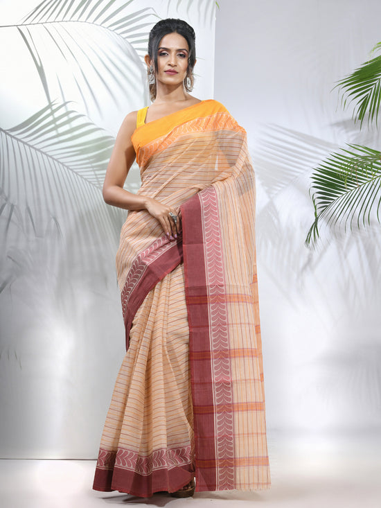 Beige Pure Cotton Tant Saree With Woven Designs-MA51TT43430132