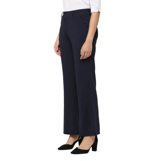 Smarty Pants Women's Ployester Lycra Bell Bottom Navy Blue Formal Trouser-SMPT-906D-S