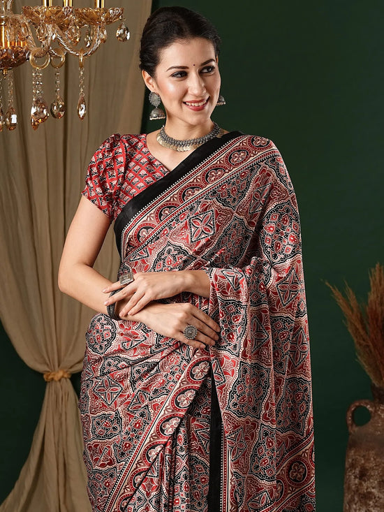 Saree Mall Women's Crepe Red Printed Designer Saree With Blouse Piece-MOHAR103B