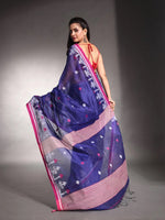 Navy Blue Cotton Silk Saree With Texture Border-MA54CTSL33610110