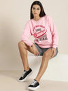 Dillinger Pink Typographic Oversized Sweatshirt-DLWMNSWT028PINK-XS