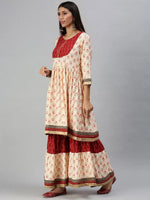 Women's Peach Printed Kurta Sets-FS2347-Peach