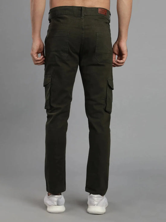 Solid Cargo Pants with 6 pockets-Green