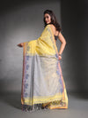 Banana Yellow Cotton Soft Saree With Temple Border And Woven Designs-MA54BCT04660055