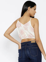 Front tie printed crop top in Pink