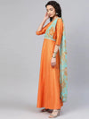 Ahalyaa Women'S Orange Crepe Gold Print Kurta