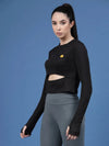 Rigo Solid Full Sleeves Round Neck Slim Fit Women Active Wear Crop Top-WTOP315-1439-L