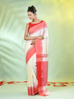 Off White Cotton Saree With Temple Borders-MA66CT43640011