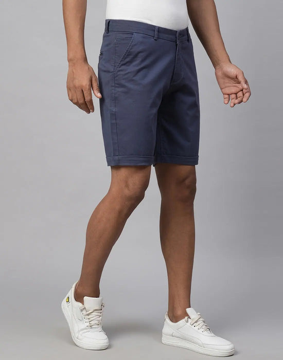 Genips Men's Dark Blue Cotton Lycra Slim Fit Shorts