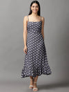 Women's Grey Polka Dots Fit and Flare Dress-AE-15703-Grey