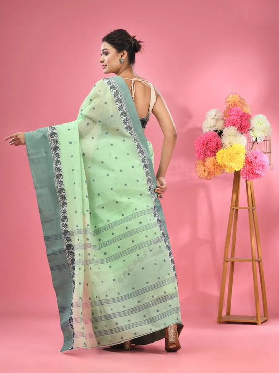 Lime Green Pure Cotton Tant Saree With Woven Designs-MA51TT43480068