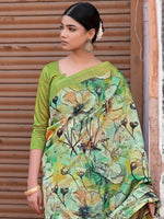 Saree Mall Women's Linen Blend Green Printed Designer Saree With Blouse Piece-NITRA302