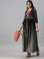 Women's Grey & Black Printed Anarkali Kurta-AAPNOSA071-Grey-Black