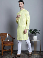 Men's Embroidered Mirror Work Kurta Payjama Sets-JOKP-P-694Lemon