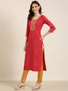 Women Fuchsia Striped Straight Kurta-AT-942-K-Fuchsia