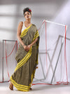 Ecru Cotton Saree With Stripe Solid Border-MA55CT06520076