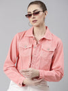 Women Coral Solid Denim Jacket-GZ-5599-Coral