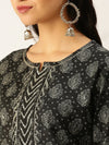 Women's Black Printed Kurta Sets-ON-1115-Black