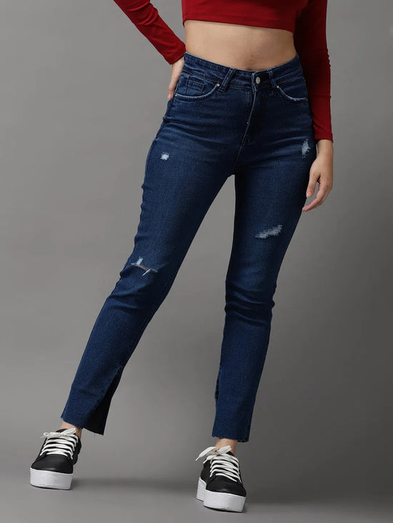 Women's Navy Blue Solid Slim Fit Denim Jeans-GZ-5180-Navyblue