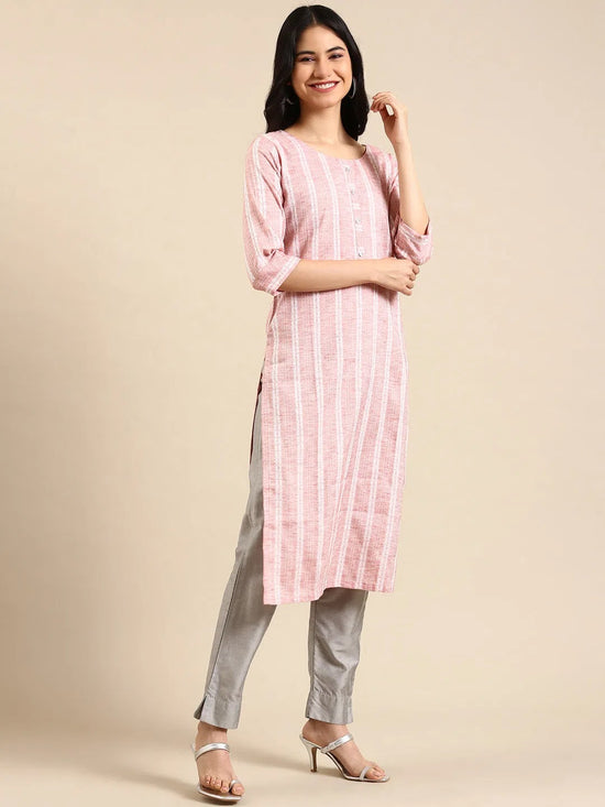 Women's Pink Solid Straight Kurta-SKC-789-Peach