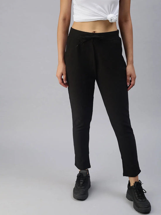 Women's Black Solid Track Pants-GF-12-Black