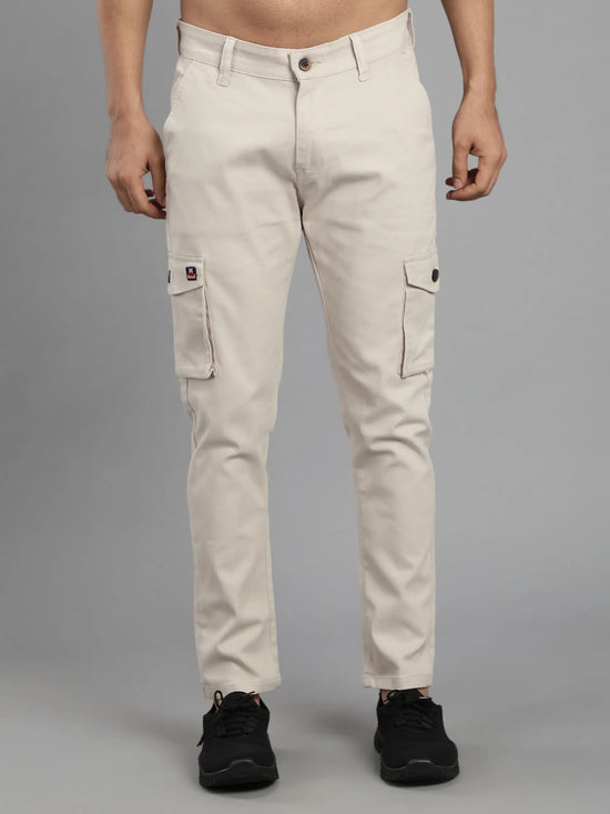 Solid Cargo Pants with 6 pockets-Beige-HC3011-32