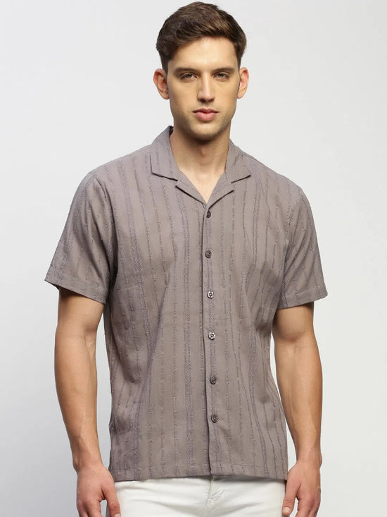 Men Grey Striped Shirt-JOUSKA-1746-Grey