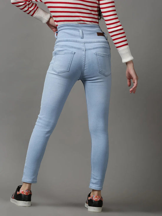 Women's Blue Solid Skinny Fit Denim Jeans-GZ-5353-Blue