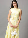 Women's Yellow Polka Dots Fit and Flare Dress-AE-15680-Yellow