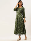 Women's Green Printed A-Line Kurtas-HO-421-Green