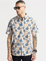 Men Spread Collar Floral Peach Casual Shirt-REVERIE-2125-Peach