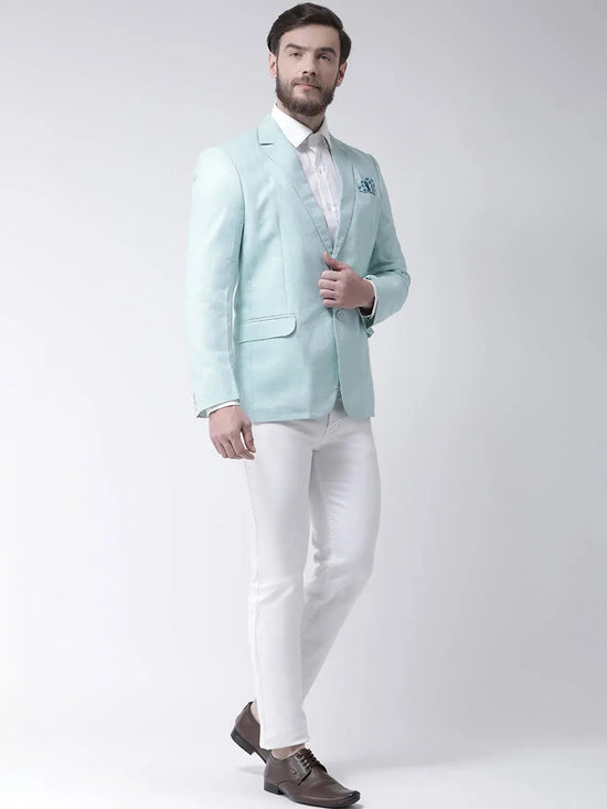 Hangup Men Standard Solid Men Formalwear-Aqua1LinenBlazer