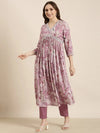 Women Anarkali Lavender Floral Kurta and Trousers Set Comes With Dupatta-BC-SK-1834-Lavender