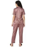 Smarty Pants Women's Silk Satin Chocolate Brown Color Aztec Printed Night Suit-SMNSP-933-S