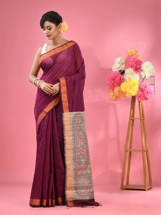 Magenta Cotton Blend Handwoven Saree With Jute Weaving Pallu-MA51BCT431930033