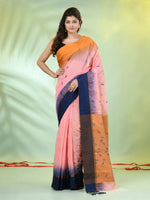 Peach Cotton Ikat Saree With Ganga Jamuna Border-MA66BCT431380073